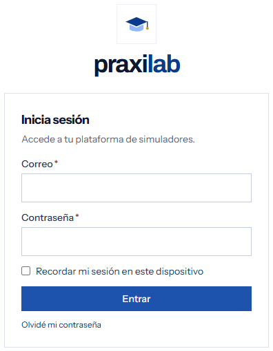 Pantalla de inicio de sesión de PraxiLab
